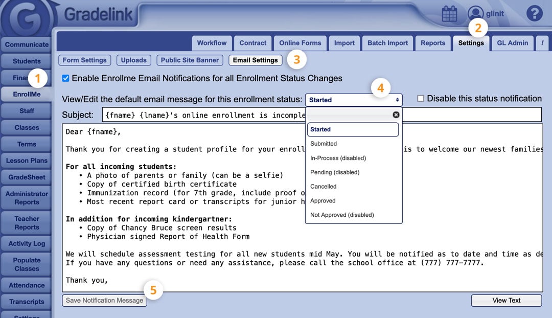 EnrollMeEmailSettingsScreen2 EnrollMe Email Settings Screen