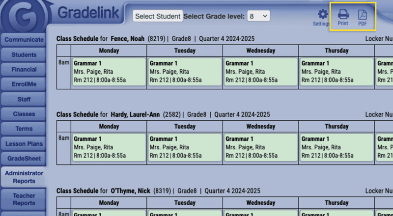 Class Schedules