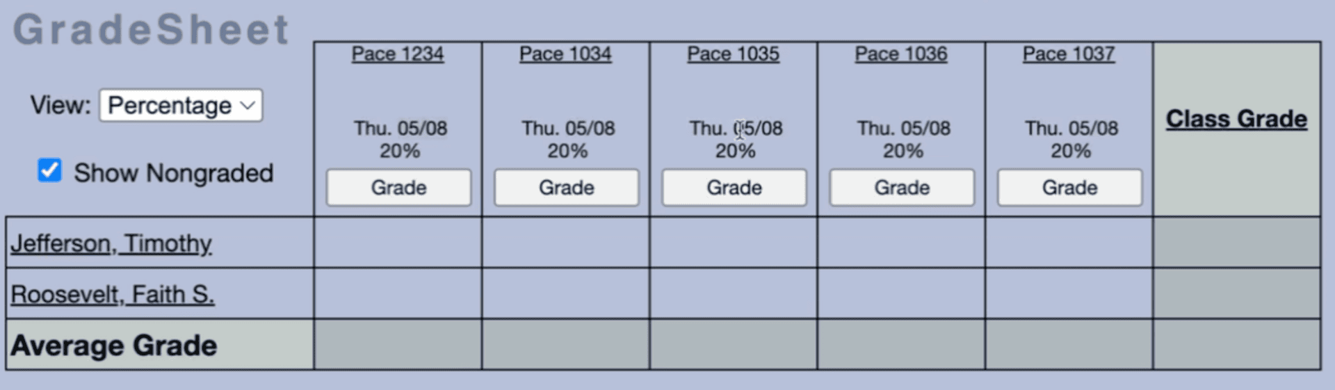 PACE Gradesheet