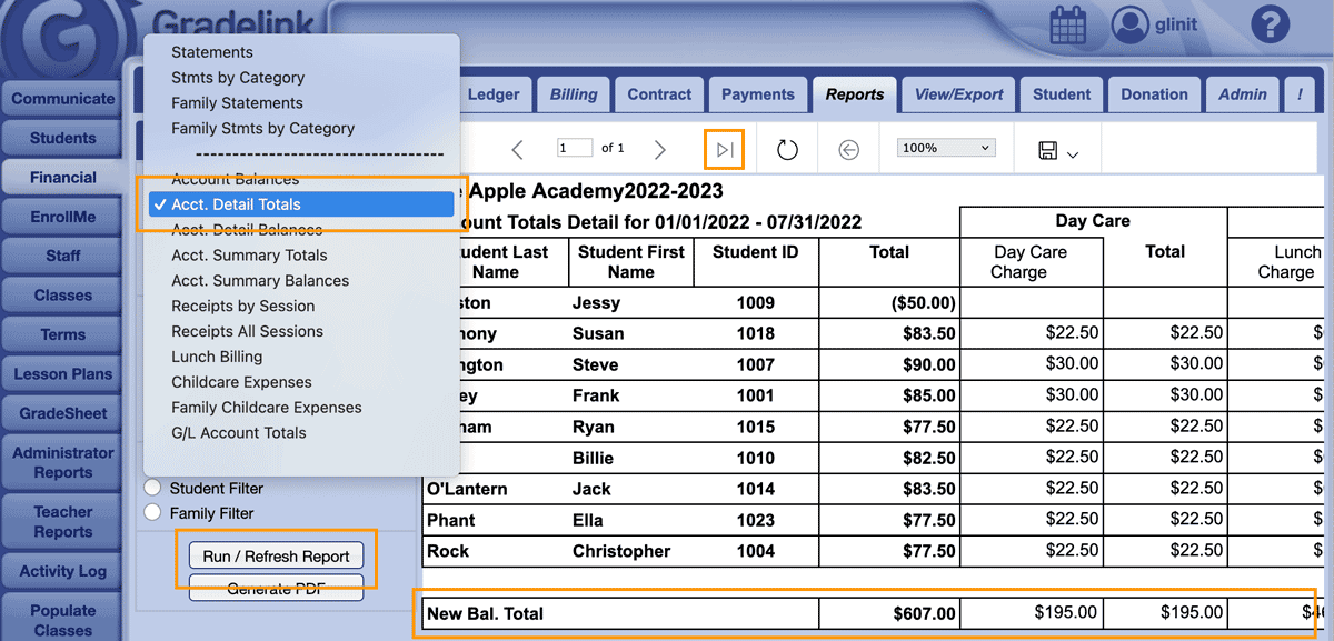 Account Details Totals