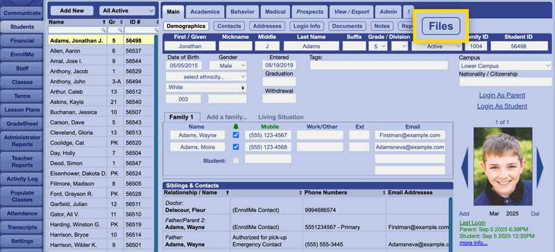 Student Info Screen