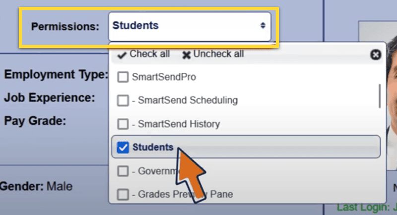 Student Permissions Screen