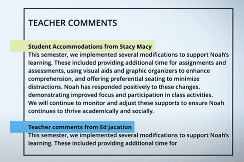 Teacher Comments Screen