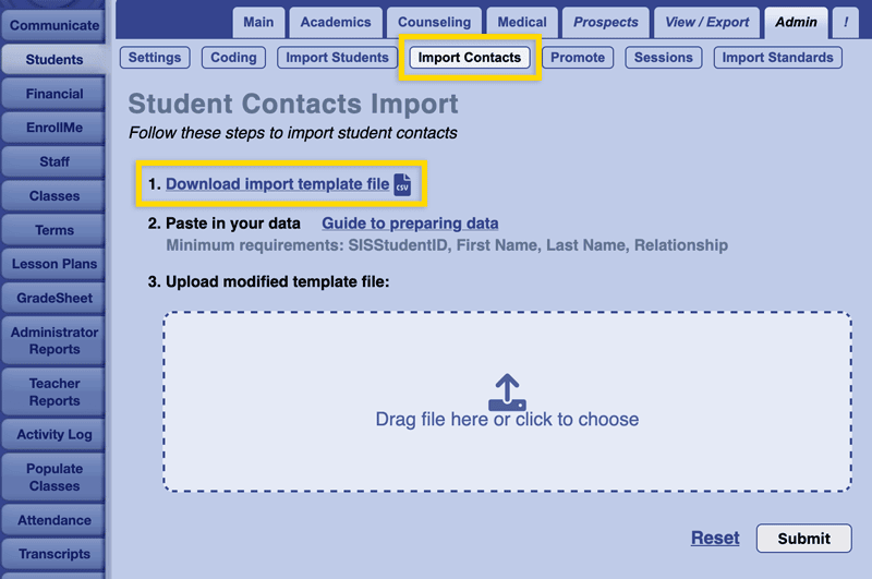 Import Contacts: Download Template