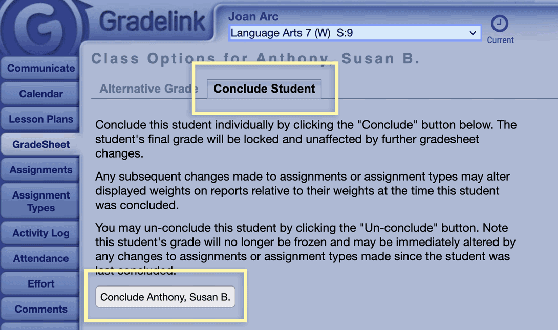Conclude Student for Individualized Education