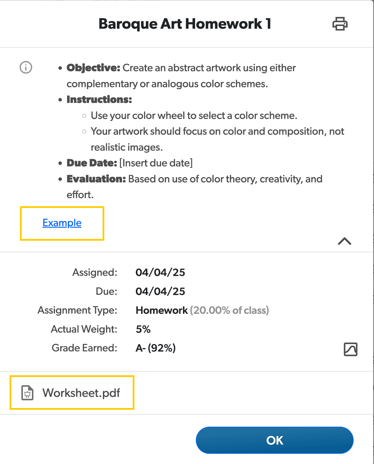 Homework Assignments Closeup