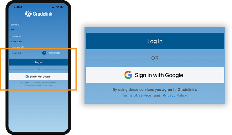 Google Single Sign-On for Gradelink Student/Parent App