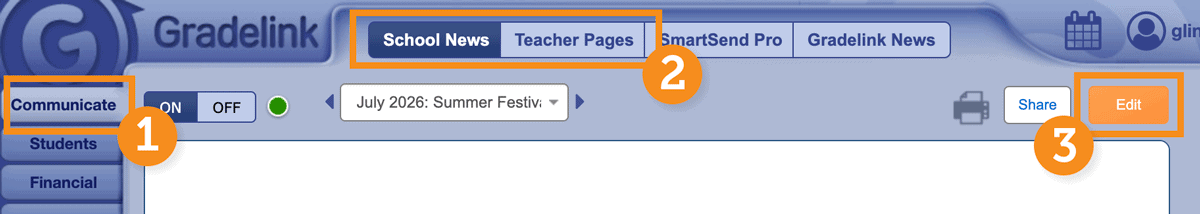 Compose a new School News post or Teacher Page