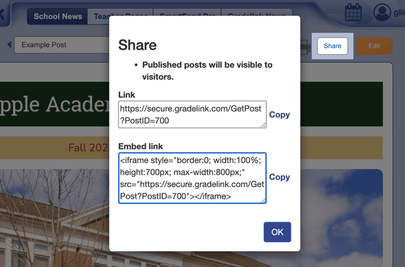 Share Your School News Posts and Teacher Pages