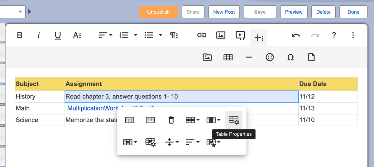 Table Properties Icon