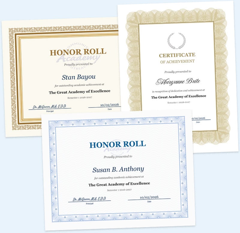 Student Award Certificates Samples