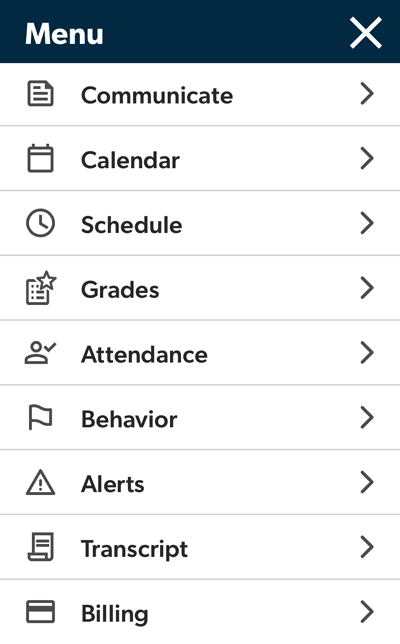 Mobile App Menu